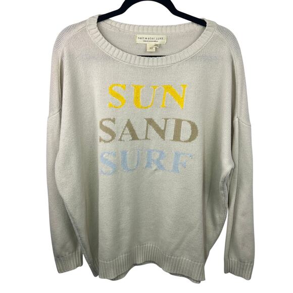 Saltwater Luxe Sun Sand Surf Sweater, Cream, 100% Acrylic Beach Coastal Pullover - Picture 2 of 14